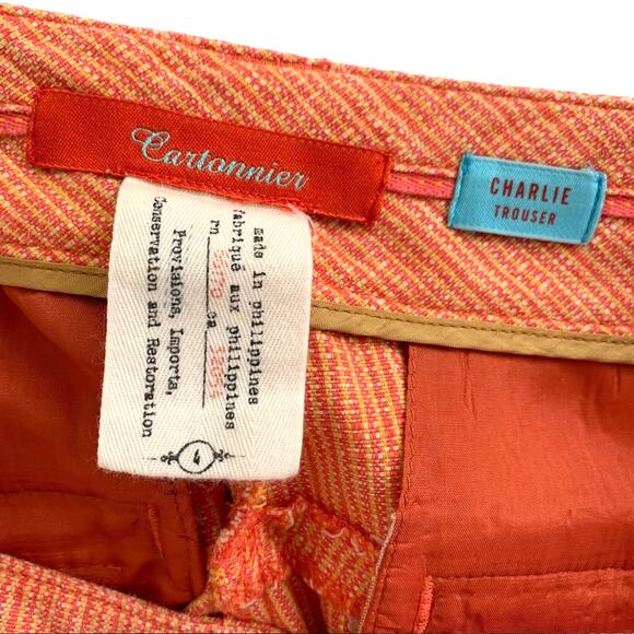Cartonnier Anthropologie Charlie Textured Micro Striped Cotton Trouser Orange 4 - Picture 7 of 9